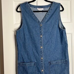 Vintage Talbots Blue Denium Jumper Button up Dress, Large Front Pockets, Size 12